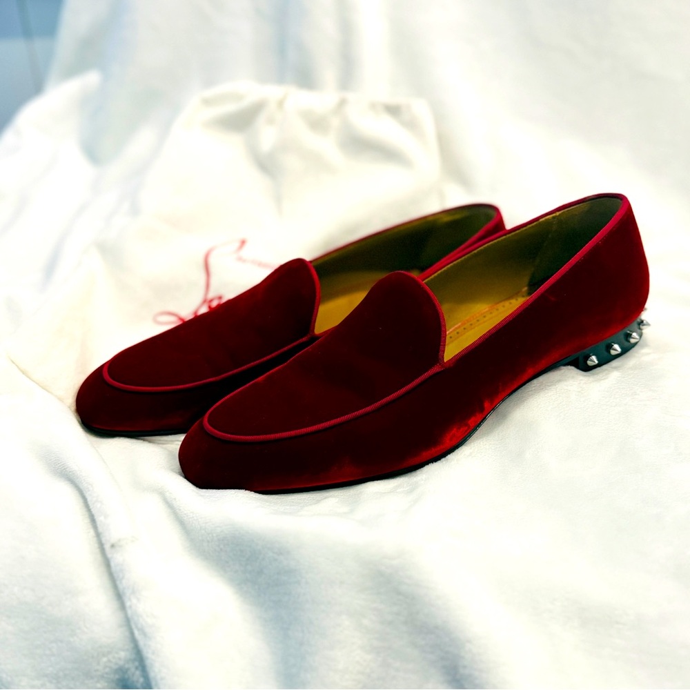 Christian Louboutin Red Velvet Loafers 46.5eu 13.5us